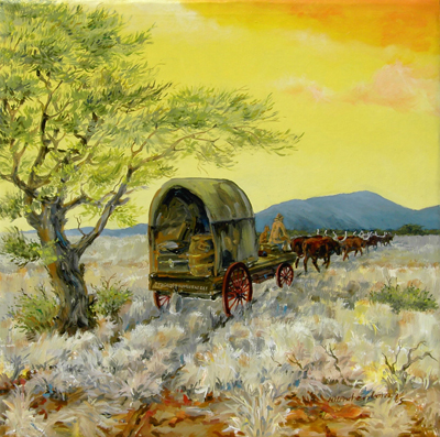 Bild Ochsenwagen im Sonnenuntergang von Uli Aschenborn